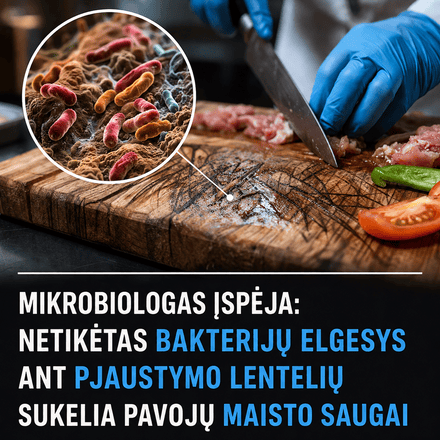 mikrobiologas ispeja netiketas bakteriju elgesys ant pjaustymo lenteliu sukelia pavoju maisto saugai