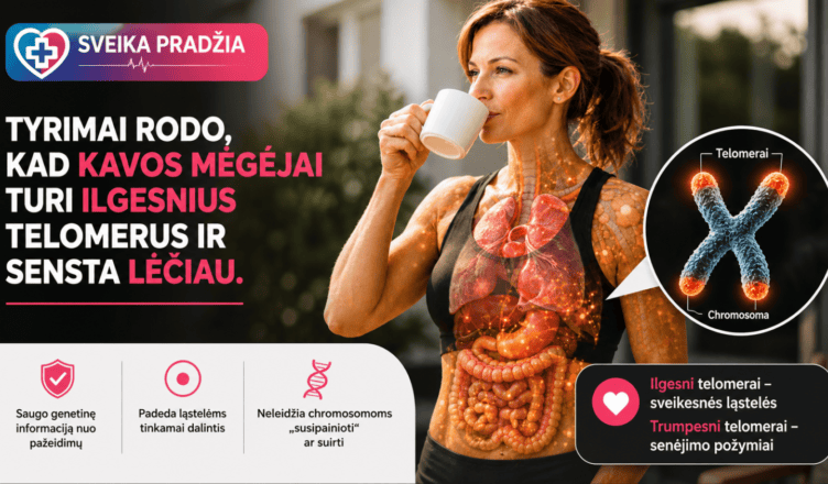 tyrimai rodo kad kavos megejai turi ilgesnius telomerus ir sensta leciau