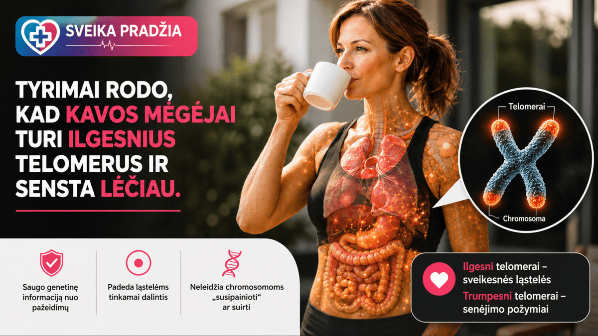 Tyrimai rodo, kad kavos mėgėjai turi ilgesnius telomerus ir sensta lėčiau. 4 Tyrimai rodo, kad kavos mėgėjai turi ilgesnius telomerus ir sensta lėčiau.